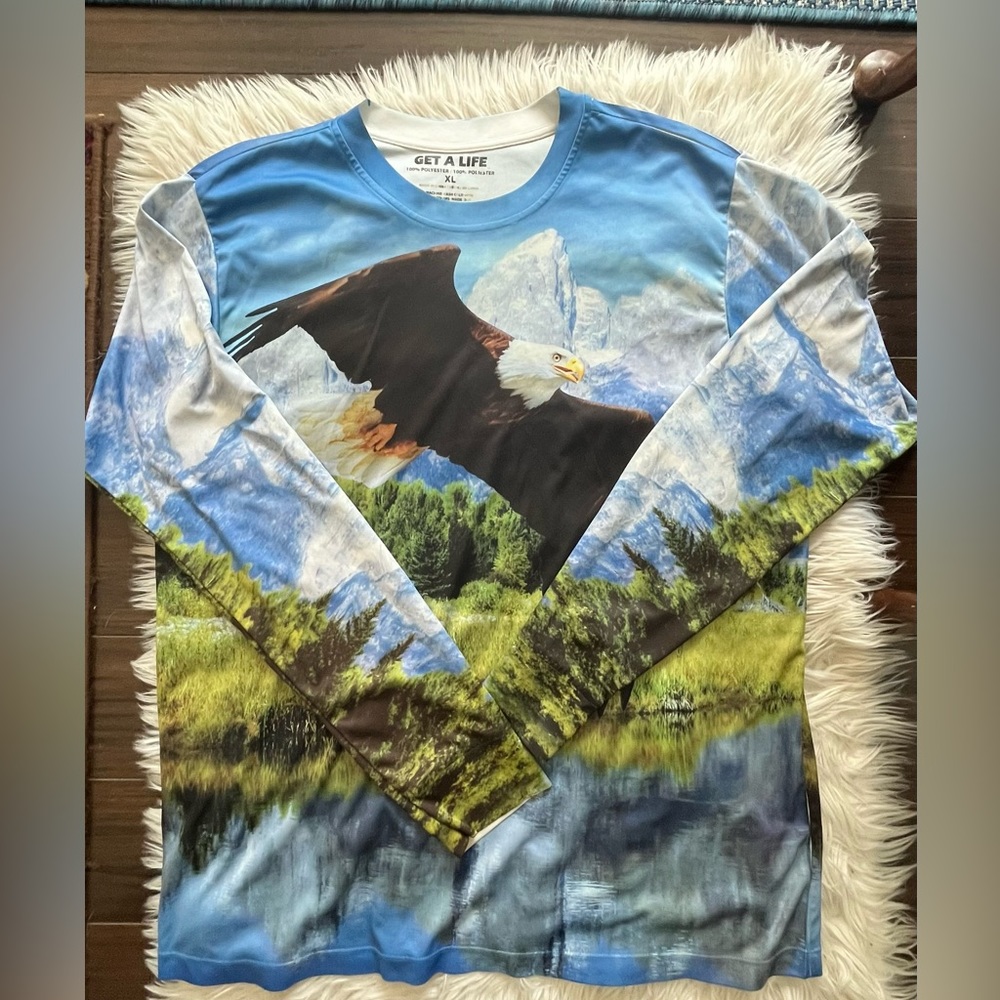Get a Life Men's Soaring Bald Eagle Long Sleeve Shirt Print on Both Sides XL